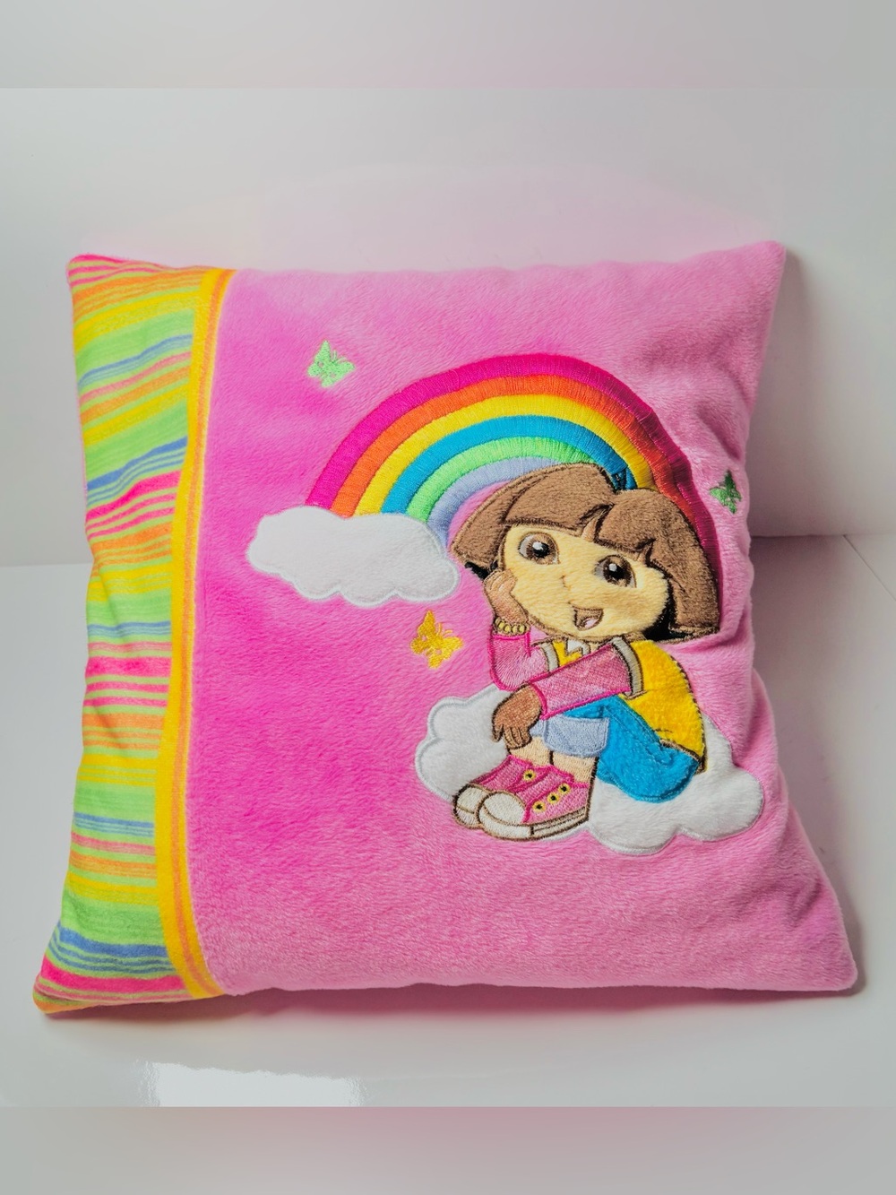Rare Vintage Y2K Nick Jr. Dora the Explorer Embroidered Rainbow Throw Pillow
